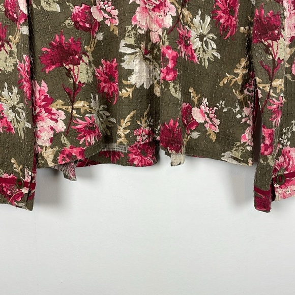 J Jill floral Jacket Womens L Button Down 2 Pocket Cardigan Pink Green Jacket - Picture 5 of 10